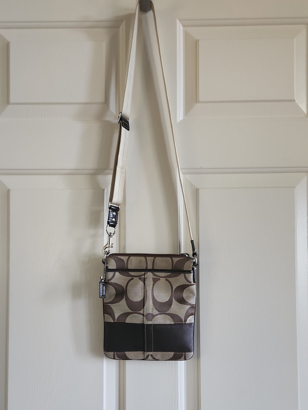 Coach Beige and Brown Signature Crossbody Bag